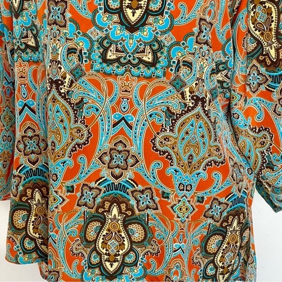 Akoz Womens Blouse Boho Bohemian Long Rolled Up Button Sleeve Size Large Retro - Picture 7 of 12